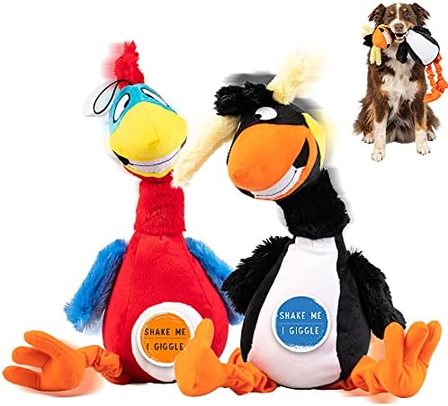 Playful Puffin and Parrot Interactive Dog Toy Set for All Sized Dogs – Fun Sounds and Soft Chew Plush Material